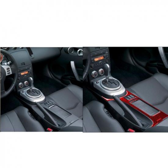 4Pcs For Nissan 350Z 2006-2009 Red Carbon Fiber Central Console Panel Cover Trim