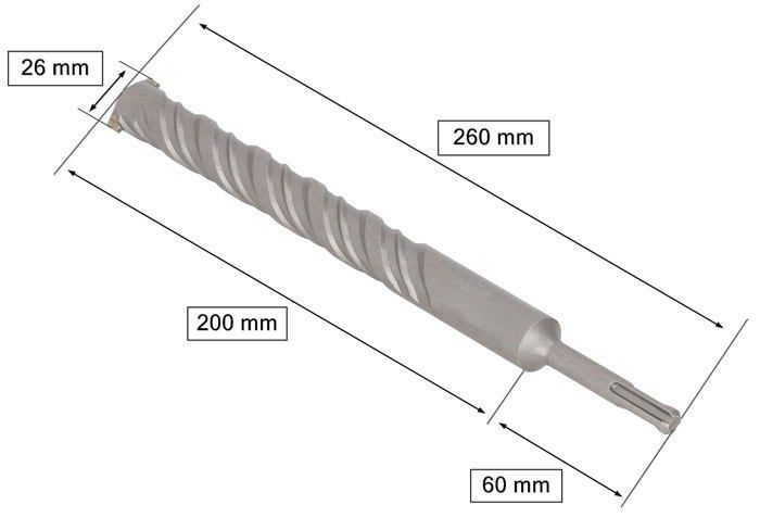 Foret SDS+ - KOTARBAU - 26 X 260 Mm - Alliage Métallique - Acier Trempé - Fixation SDS+
