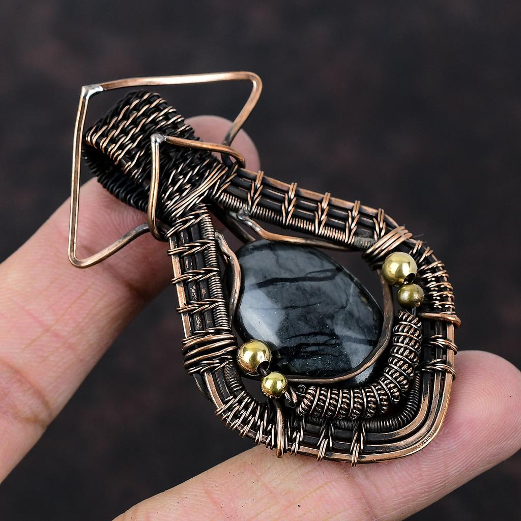 Подвеска из яшмы Пикассо, медная проволочная обертка, ювелирное изделие ручной работы, подвеска из драгоценного камня высшего качества, ювелирное изделие из яшмы Пикассо, медная подвеска, свадебный подарок