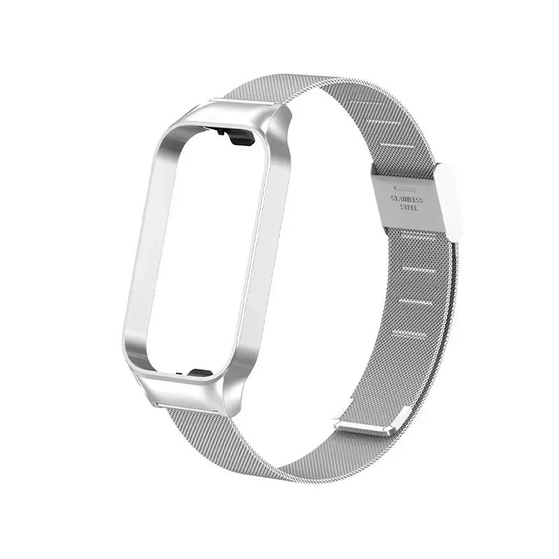 Ремешок из нержавеющей стали для умного браслета Xiaomi Band 8 Active, аксессуары для ремешка умных часов, металлический браслет, защитный чехол для Mi Band 8 Active