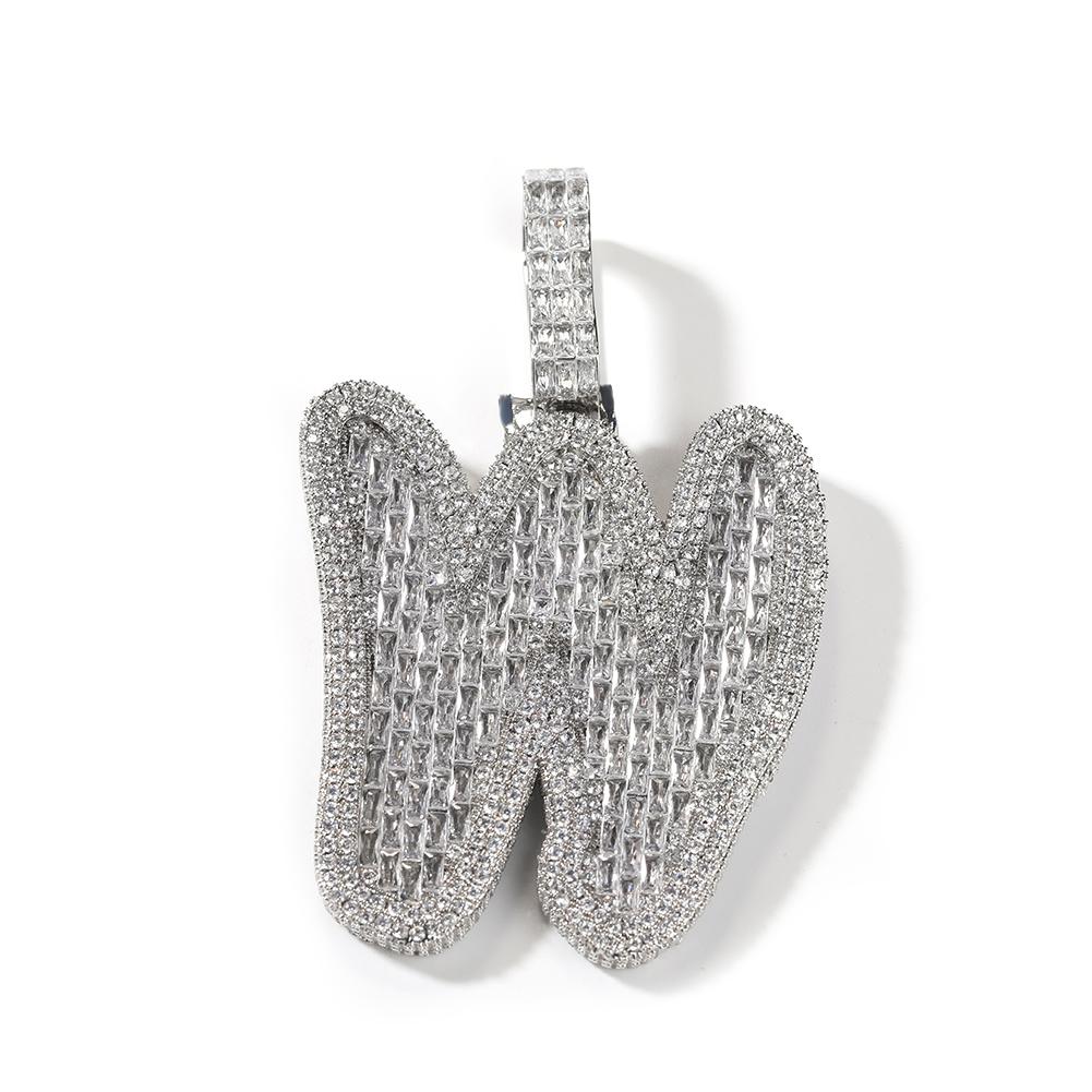 THE BLING KING Big BaguetteCZ Single Letter Pendant Initial Letter A-Z Iced Out Cubic Zirconia Charm Necklace Hiphop Jewelry
