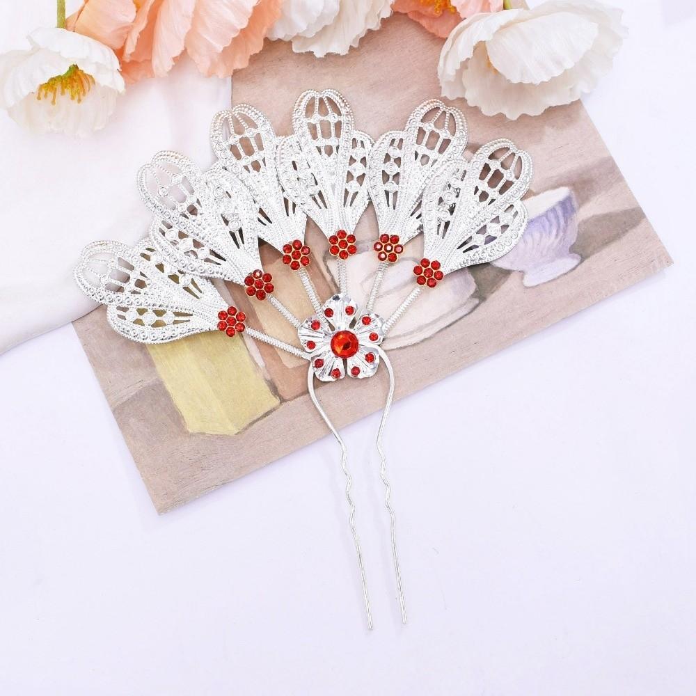 Metal Thai Style Leaf Hair Stick Golden Ethnic Headdress Jewelry Rhinestone Flower Hairpin Party