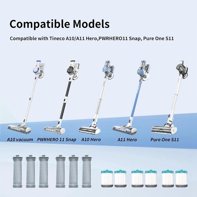 Vacuum Filter Replacement For Tineco A10 Series A11 Series, PURE ONE S11, S11 Series,6 Pre Filters & 6 HEPA Filters