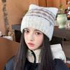 Fair Isle Style Jacquard Knitted Hat Printed Printing Knit Cap Sweet Cat Ears Beanies  Girls