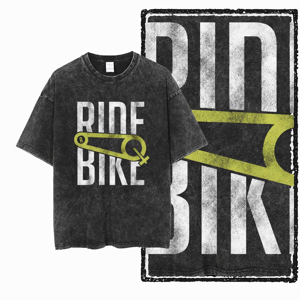 G Acid Washed Black Cotton Unisexs Vintage MTB bike Graphic Tshirt Streetwear Big Size Cool Oneck Unisexs Tee Tshirt