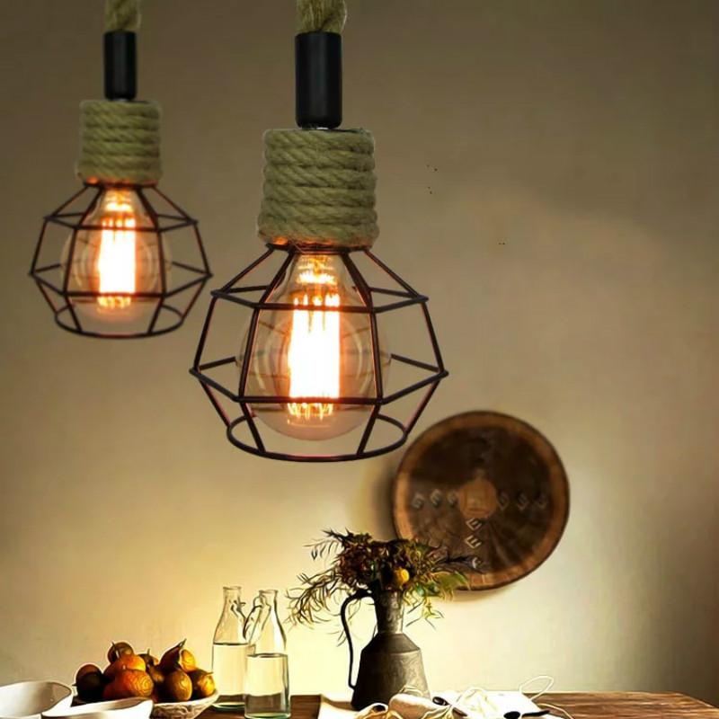 Креативный ретро подвесной светильник из пеньковой веревки, ресторан, спальня, веревочные светильники для гостиной, коридора, современная железная клетка для птиц, подвесная