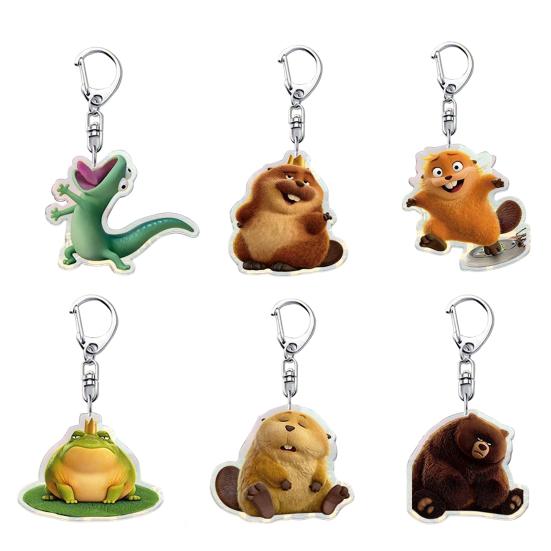 1/6Pcs Keychain Transparent Acrylic Finish Lightweight Keychain Cartoon Beaver Design Expressive Character Key Holder Bags Phone