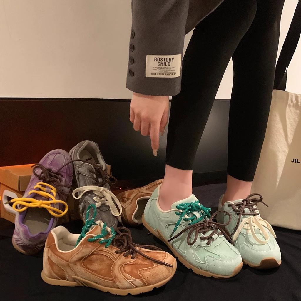 Spring New Retro Sneaker Genuine Leather Breathable Contrast Color Flat Sports Cortez Women