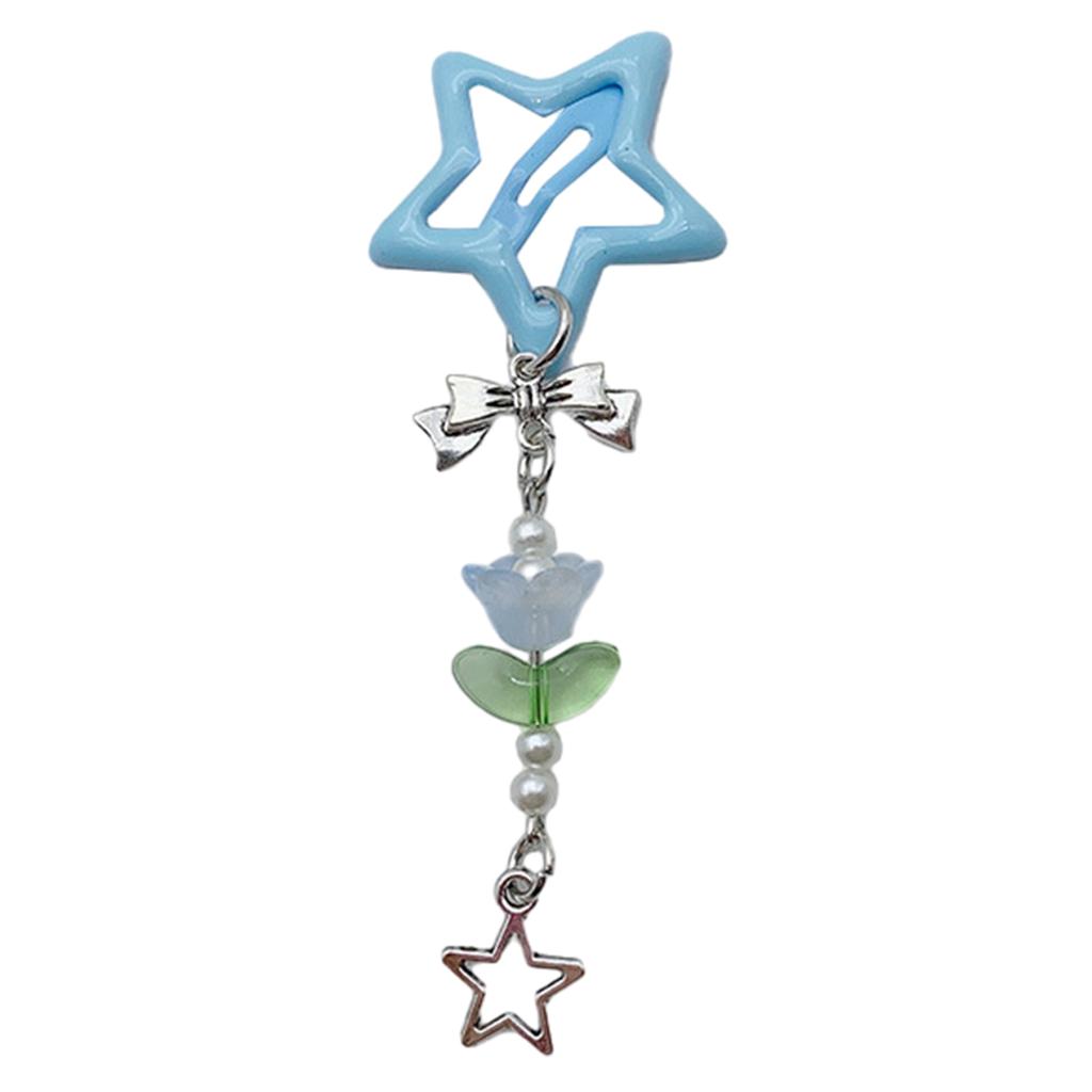 Blue/Purple Star Shape Hairpin for Girls Cute Sweet Style Charm Hair Barrettes with Flower Pendant for Photography