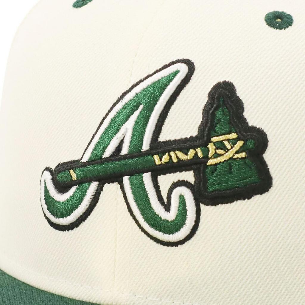 New Era 59FIFTY Cap MLB Atlanta Braves ATL Green White Side Patch ONSPOTZ Exclusive and Gokyu Fifty 5950 Side Patch Straight Flat Visor Fashion Trends