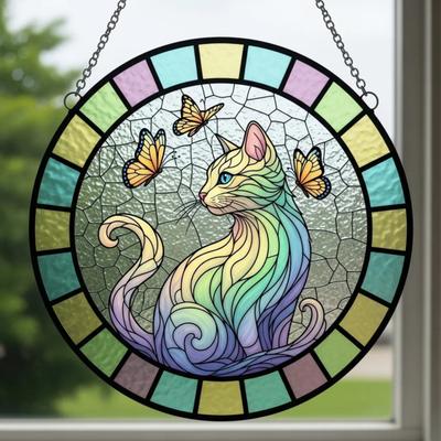 Кошка Бабочка Ловец Солнца Подвесное Украшение Для Дома И Улицы Дома Сад Стена Окно Подвесной Витраж Акриловый Орнамент Подвеска Подарки Любителям Домашних Животных