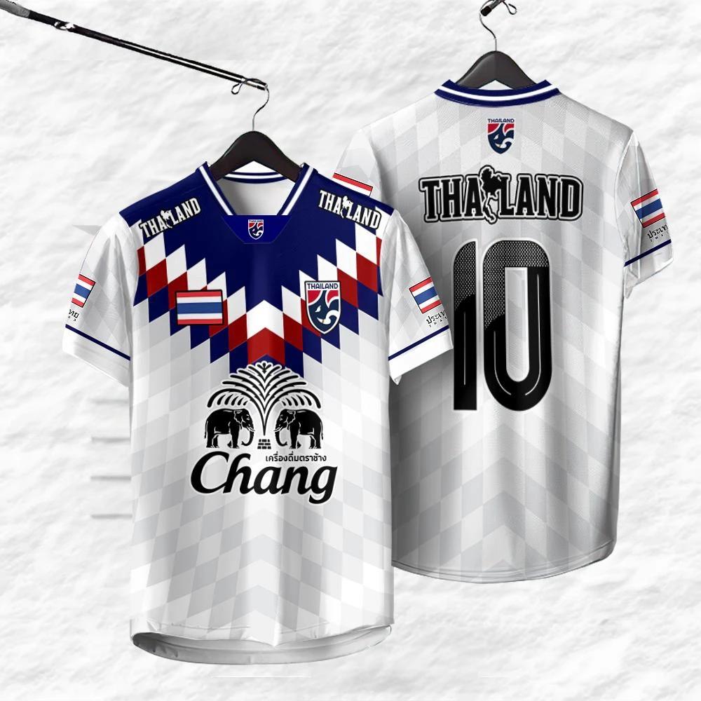 THAILAND Football Soccer V Neck Vintage Shirt National Elephant Logo Badge Map Unisex Men Women JERSEY CHEER Print Quick Dry Short Sleeve Uniform