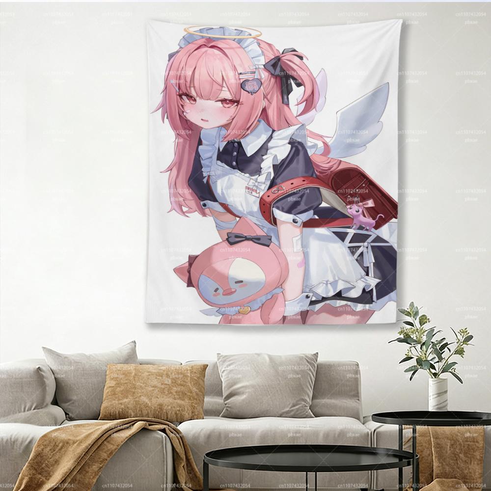 Kawaii Anime Maid Angel Girl Tapestry Pink Hair Otaku Wall Hanging Cute Cartoon Character Decor for Bedroom Dorm Room Photo
