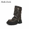 Ботинки в стиле панк на платформе, женские модные, с металлическими пряжками и молниями по бокам, массивные ботинки