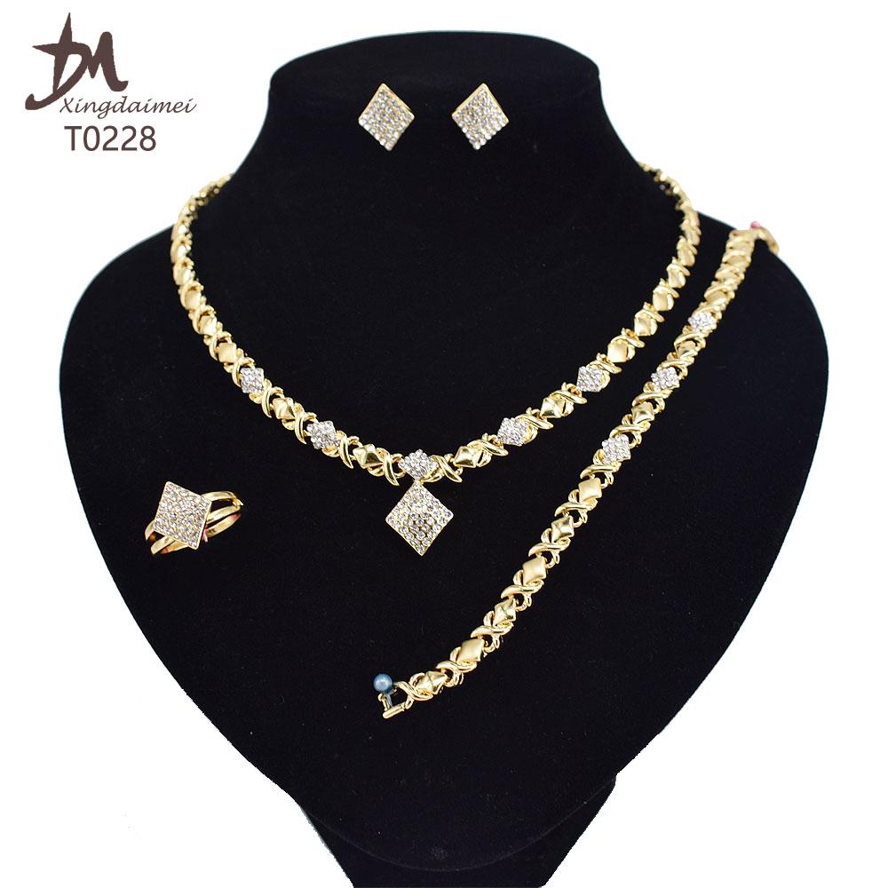 T0245 High Quality 14K Gold Plating Jewelry Women Jewelry Set 14k Gold Plating Diamond XOXO Jewelry Set