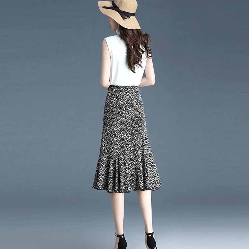 Элегантная юбка «рыбий хвост», женская тонкая летняя нижняя часть, тонкие шифоновые юбки для мам, эластичная длинная талия с высокой талией