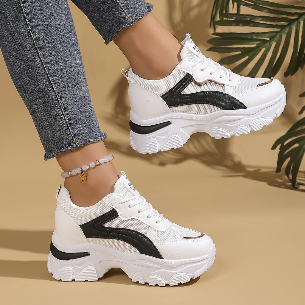 Spring/Autumn Lace-Up Non-Slip Walking Shoes Fashion New Round Toe Thick Sole Sexy Comfortable Casual Sneakers For Women