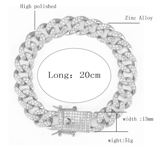 8-дюймовый браслет в стиле хип-хоп, кофе со льдом, сплав, бобы, свиной нос, ожерелье со стразами, цепочка, блестящие ожерелья для мужчин, ювелирные изделия