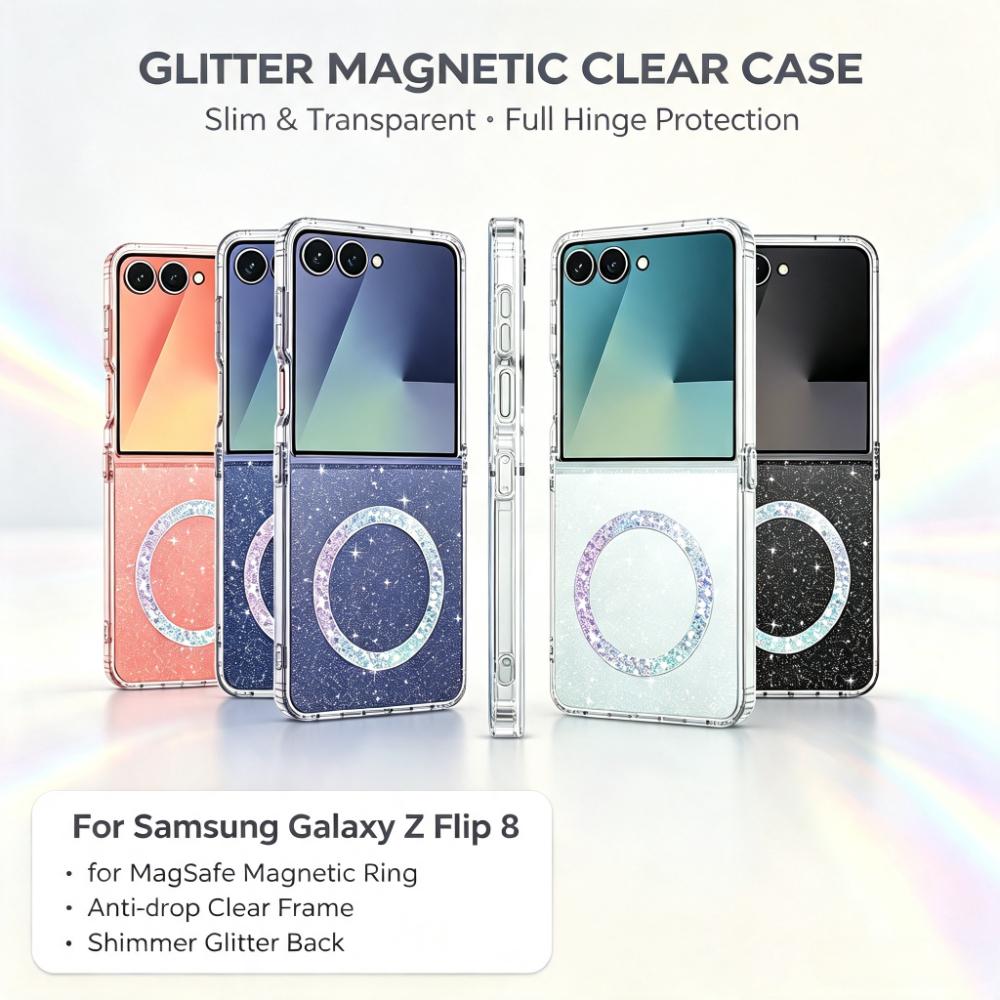 Прозрачный Магнитный Чехол-Крышка со Звездным Блеском для Samsung Galaxy Z Flip 8/7/6/5 Звездное Небо Беспроводная Зарядка