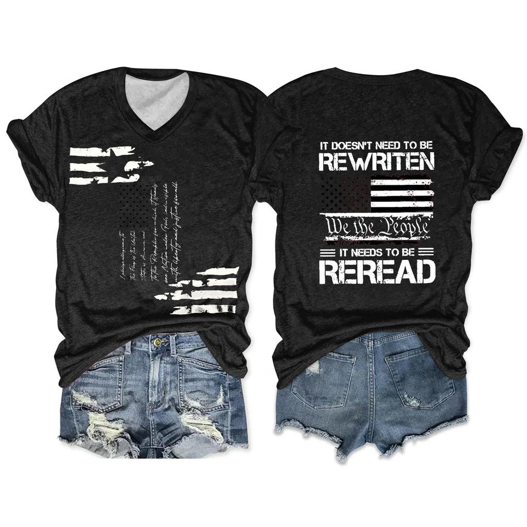 Women'S T-Shirt Casual Loose Printed V-Neck Pullover Short Sleeved Top