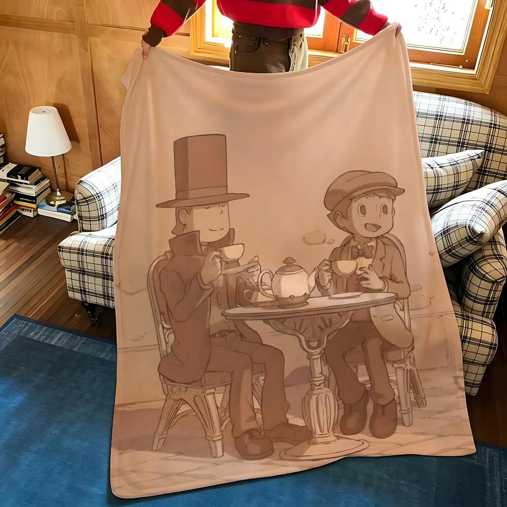 Игровое одеяло P-Professor L-Layton, Фланелевое, Уютный Принт, Портативное, Прочное, Машинная Стирка, Милое, Крутое