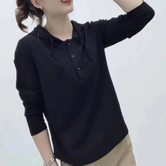 Осень Новая толстовка с капюшоном для женщин с длинными рукавами, базовая рубашка с капюшоном, повседневный свободный топ для мам, футболка большого размера для женщин