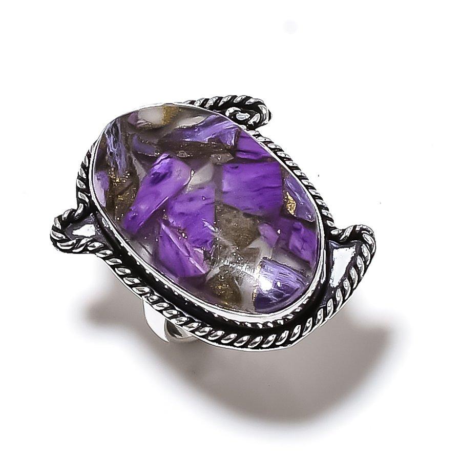 Медь Чароит Драгоценный камень 925 Стерлинговое серебро Подарок Ювелирное изделие Кольцо Размер 7