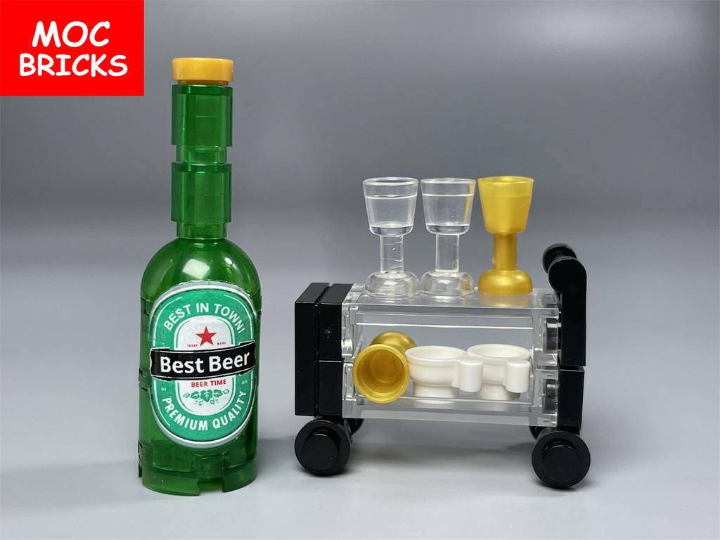 Нетоксичные кубики Moc Детали Фигурок Города Сделай Сам Бутылка Вина Стакан Строительный Блок Мини Печатные Кубики 95228 Супермаркет Друзья Игрушки