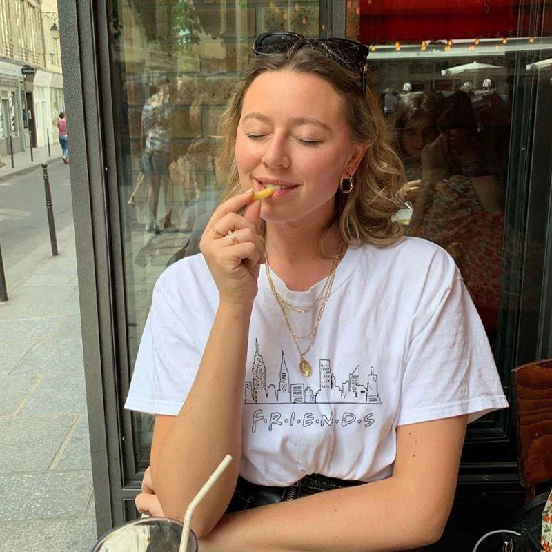 Friends Special-Interest Design American Retro Style Friends Letter Print Pure Cotton Short Sleeve T-shirt for Women