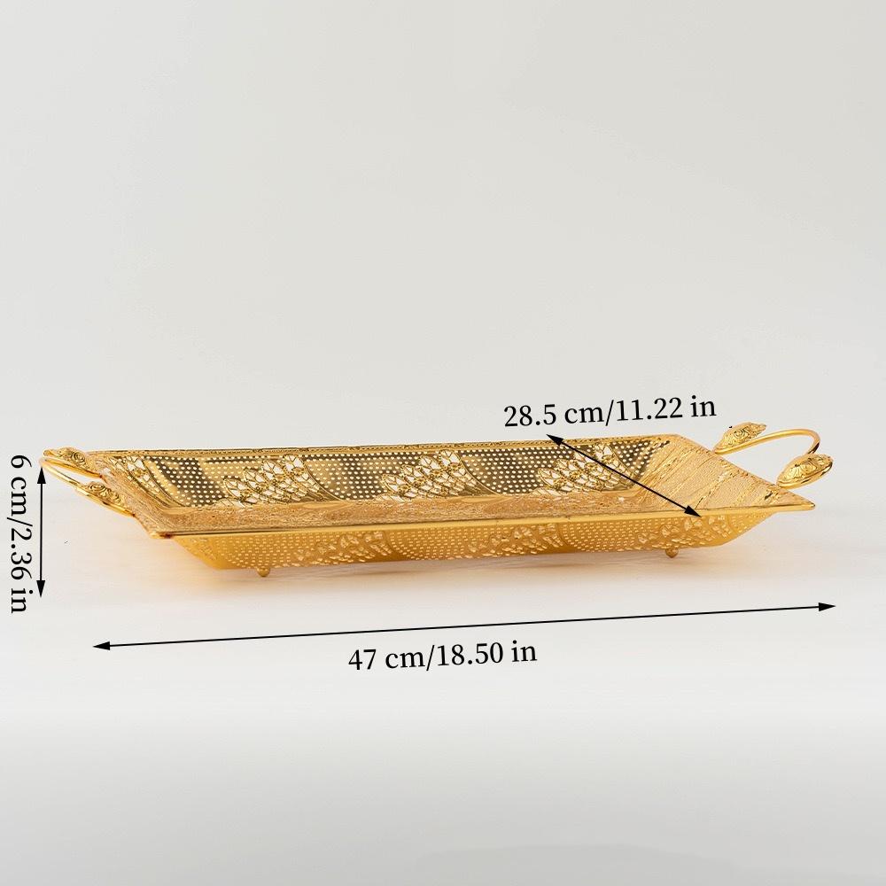 European Fruit Plate,Alloy Household Hollowed-out Shape Plate,Portable Golden Snack Disc,Candy Plate Home Living Room Decoration