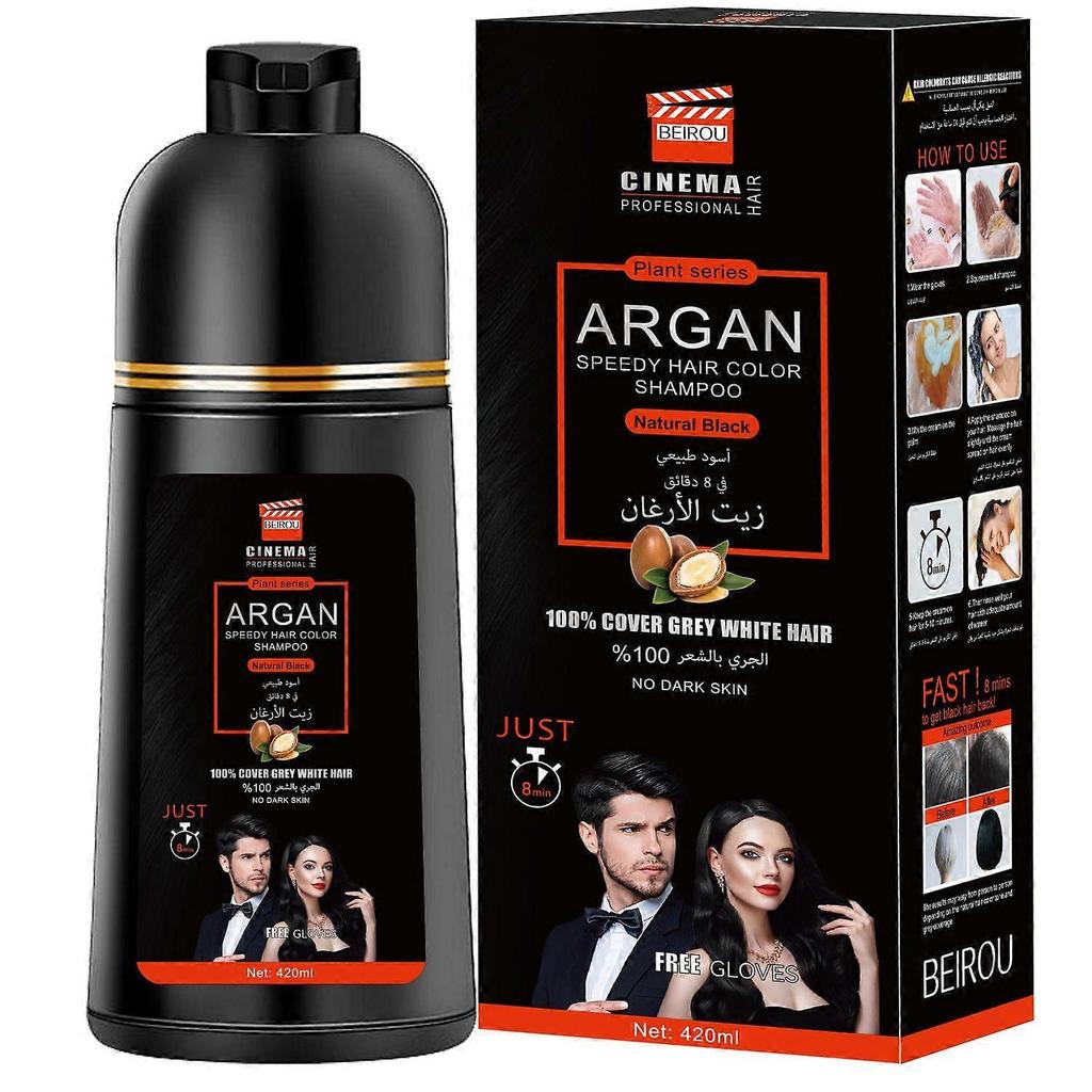 Fast-acting hair coloring shampoo, effectively covers gray hair, unisex, three-in-one, 100% gray hair coverage, herbal ingredients, 420ml Black