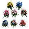 Artificial Cemetery Flower 24 Heads Faux Silk Rose Bush Memorial Rose Flower Bouquet for Headstones Gravesite Vase