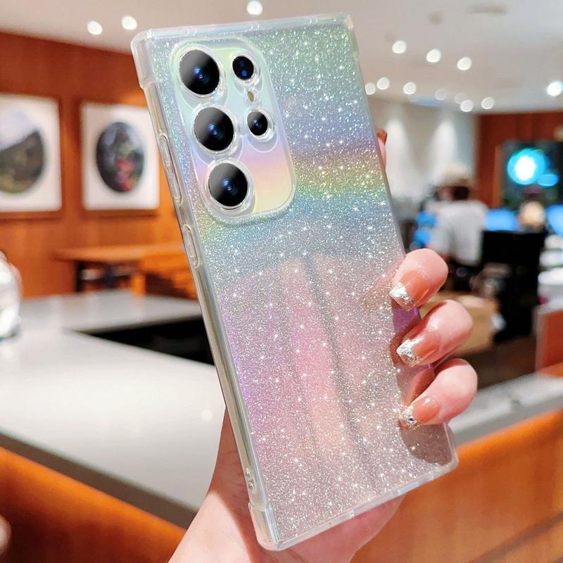 Для Samsung S24 FE S23 Ultra S22 S21 Fe A54 TPU противоударный прозрачный цветной мягкий чехол Starry Sky Sparkling Cover для iPhone 16 Pro Max 15 Pro 14 13 12 11