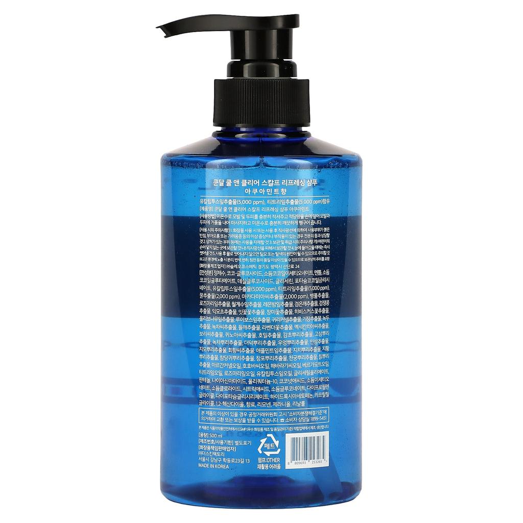 KUNDAL Освежающий шампунь для кожи головы Cool & Clear, Aqua Mint, 16,9 жидких унций (500 мл)