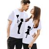 Polyester 100%  Valentine's Day T-shirts for Couples, Short-sleeved, Versatile, Round-neck, Cute Printed Designs for Both Men Women