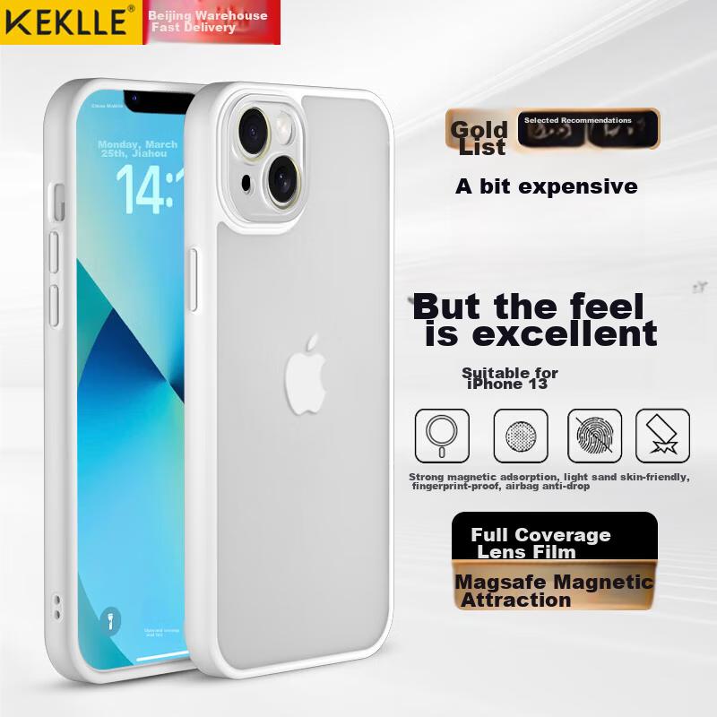 IPhone 13 Case, Apple 13 Protective Cover, Semi-Transparent Frosted Shockproof Anti-Fingerprint Full Lens Protection Soft Edge Case, Ivory White