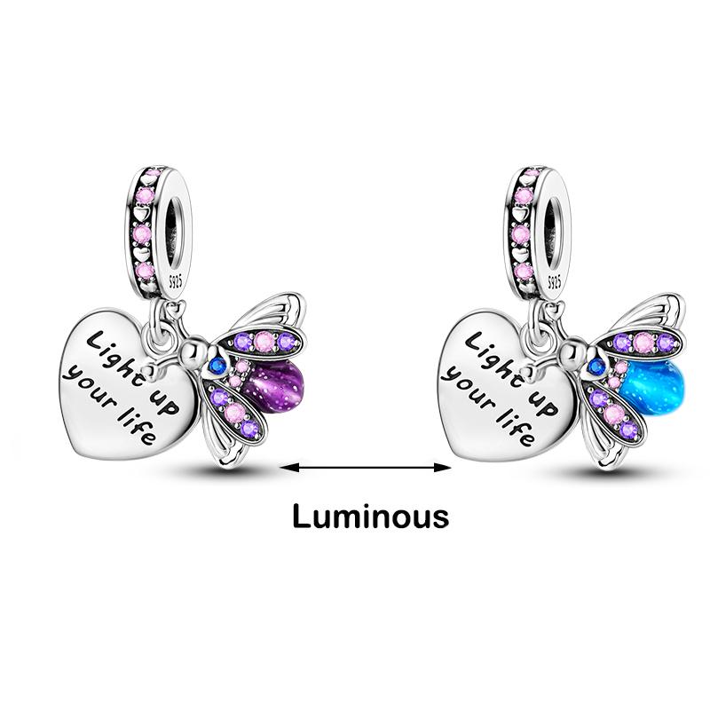 100% 925 Sterling Silver Firefly Star Bling Bling Blue Luminous Charms Beads Fit 925 Original Bracelets DIY Fine Jewelry