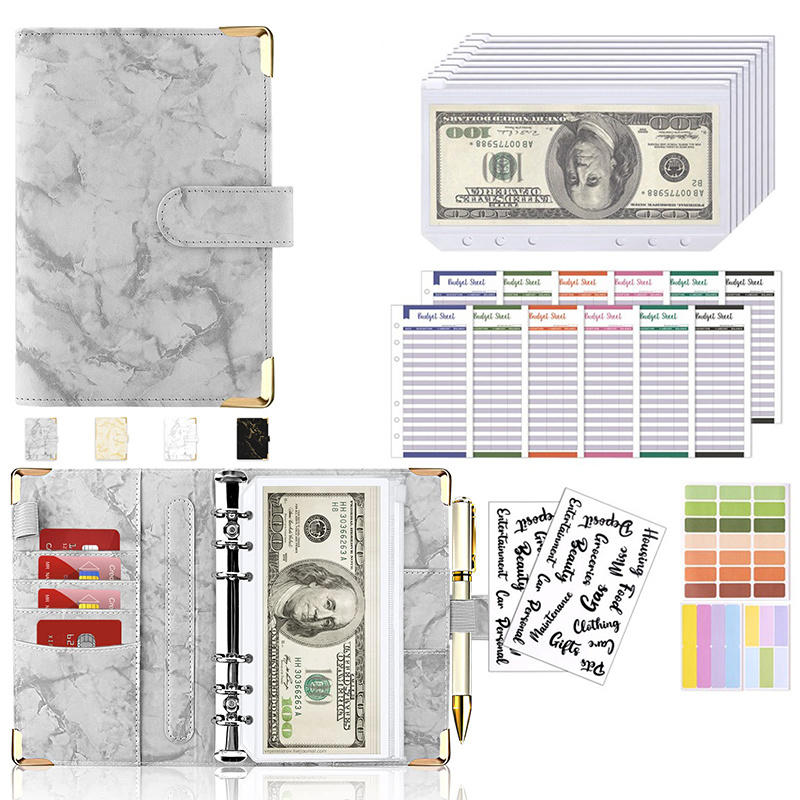 Budget Binder Cash Envelopes for Budgeting Money Organizer Portable A6 Loose-leaf Leather Money Organizer Notebook