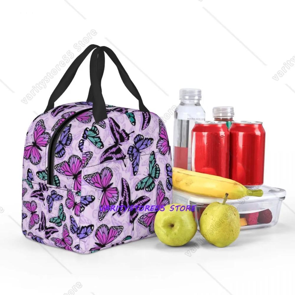 Custom Purple Colorful Butterfly Insulated Lunch Bags for Work School Waterproof Cooler Thermal Lunch Box Women Kids