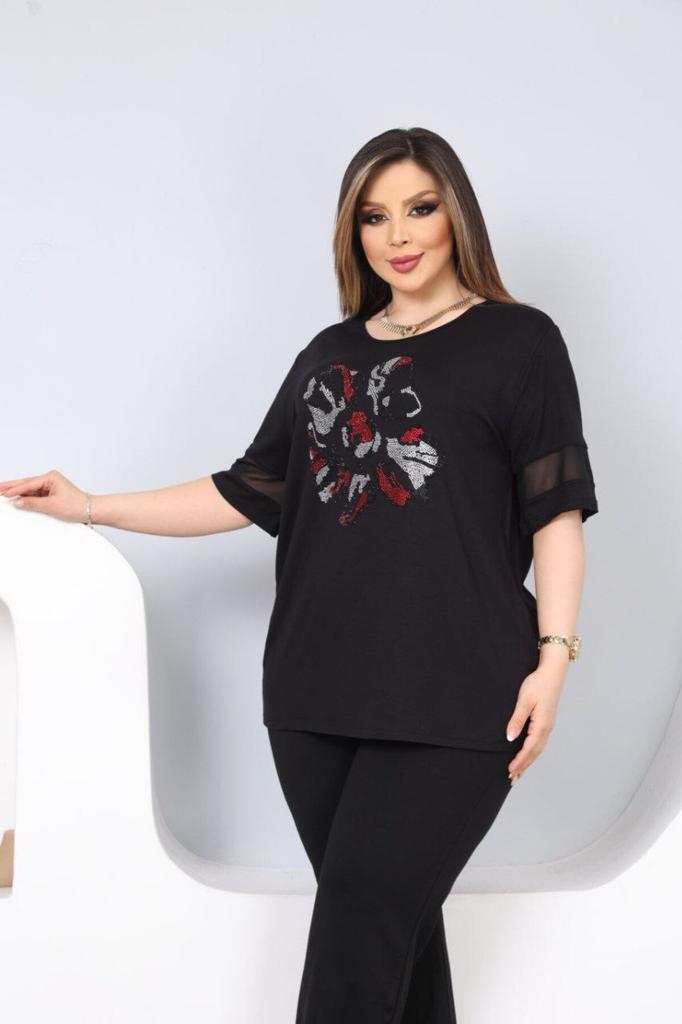 Женская блузка большого размера Блузка большого размера с каменным цветочным узором спереди