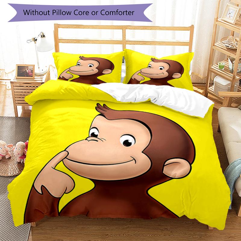 3pcs Curious George1 pattern bedding set duvet cover set includes duvet cover &pillowcases, perfect all season bedroom decoration & gift