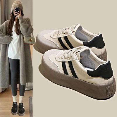 Кожаная платформа немецкие тренировочные туфли женская обувь 2025 весна и лето новая универсальная интернет-знаменитость взрыв белые туфли повседневная спортивная обувь