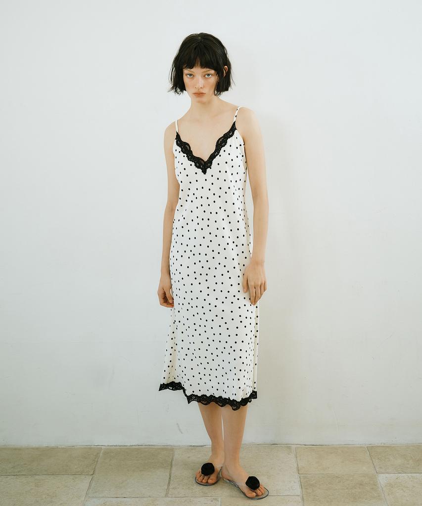 Green Butter Dot Lace Slip Dress (Ivory)