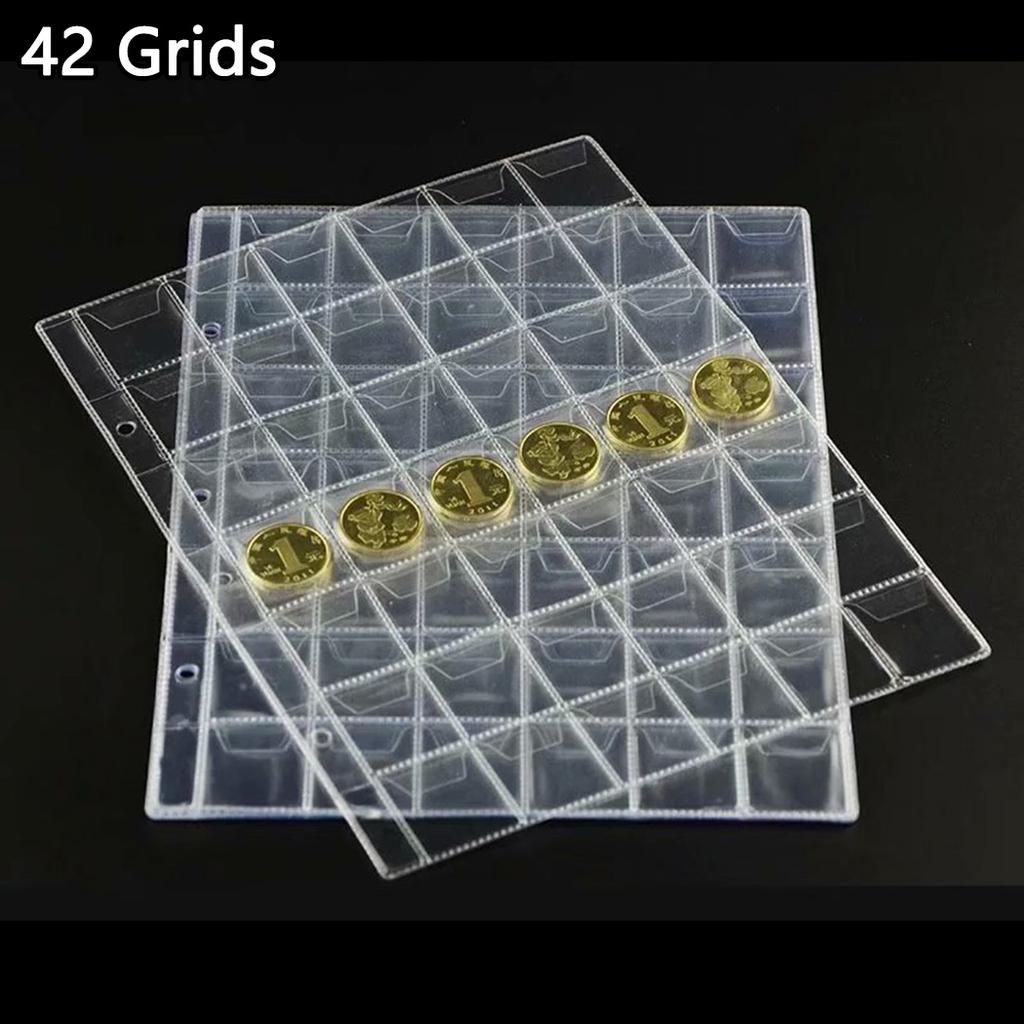 10 Sheets Coin Holder For Pages Made of Clear Plastic Each with 42 Pockets 3 Hole Binder Compatible Coin Storage Wallets