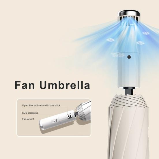 Sun Protection Fan Umbrella 3 Levels Adjustable Rechargeable UV Blocking Umbrella Portable Waterproof Windproof Multifunction Automatic Folding