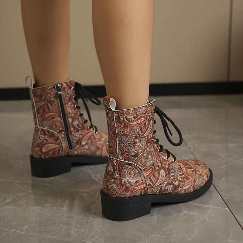 Большие повседневные зимние ботинки на толстой подошве, осенне-зимние, со шнуровкой, средней высоты, из искусственной кожи, с принтом, разноцветные, размеры 35-43