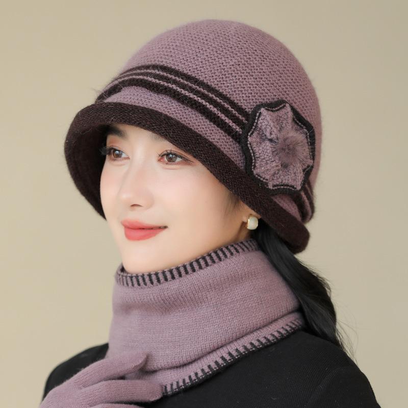 New Winter Warm Basin Hat for Women Fashionable and Fashionable Middle Aged and Elderly Mothers Hat Plus Velvet Thickened Rabbit Wool Knitted Hat