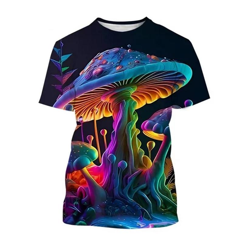 Футболка с 3D-принтом «Летние растения и грибы», мужская и женская, с круглым вырезом, камуфляжная, с коротким рукавом, свободного покроя, Harajuku, детская и мужская одежда