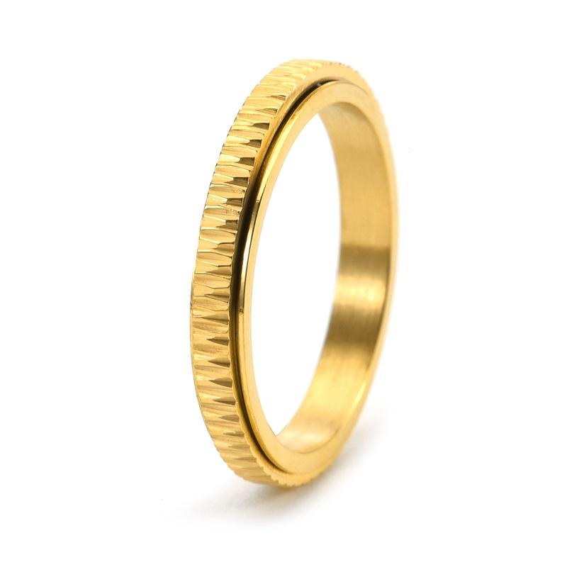European and American Jewelry Women's Simple Twill Titanium Steel Embossed Design Rotatable Ring High-end Ring Jewelry