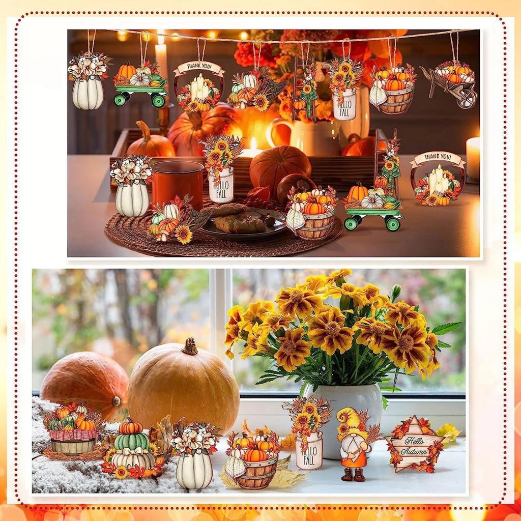 Wooden Halloween Decorations For Trees, Pumpkin Wood Hollow Vintage Halloween Ornaments, Pendant, Retro Halloween Decorations For Small Trees, Hol